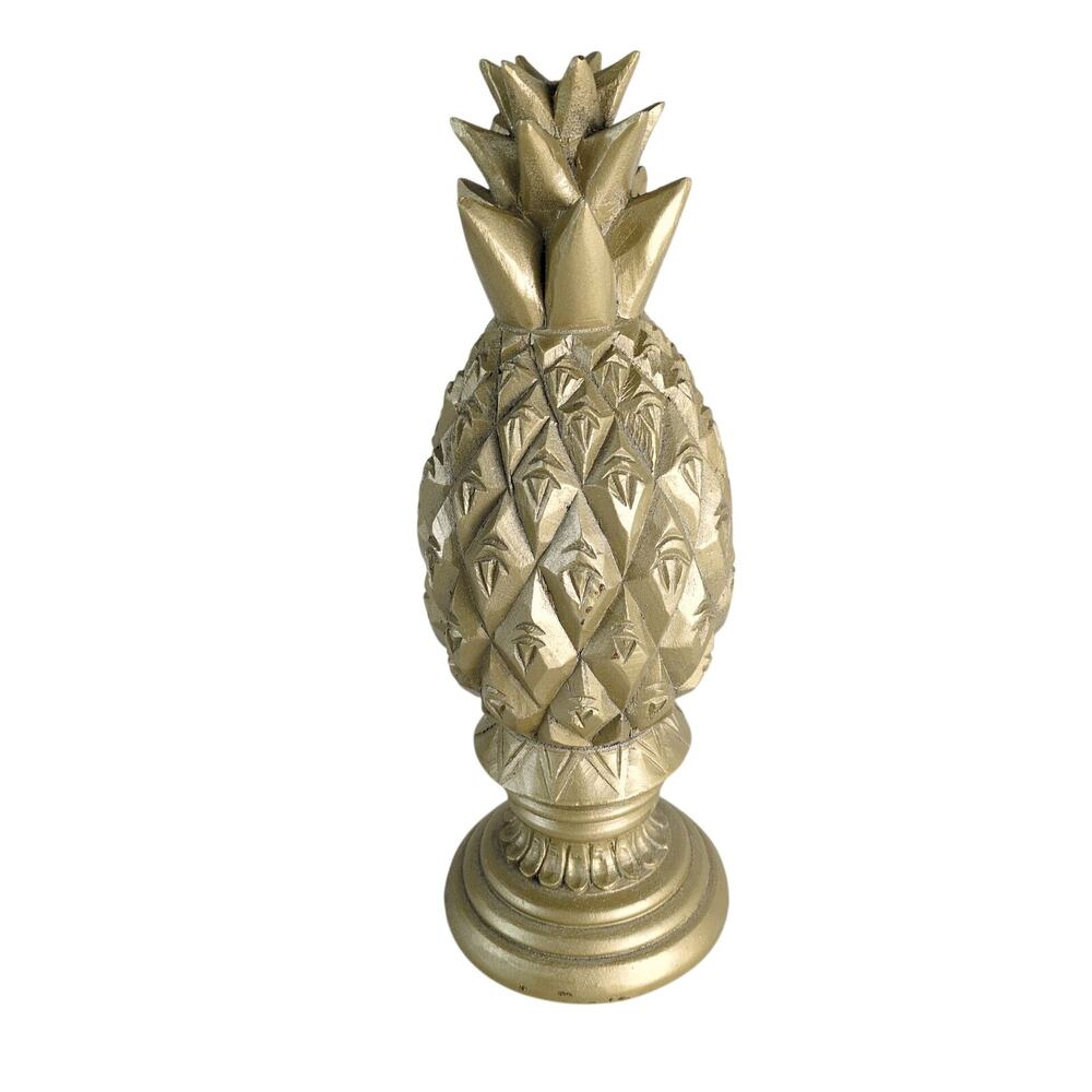 Carved Wooden Pineapple with Gold Paint, 14" Tall, Solid Wood Finial, Glam Decor - Picture 2 of 7